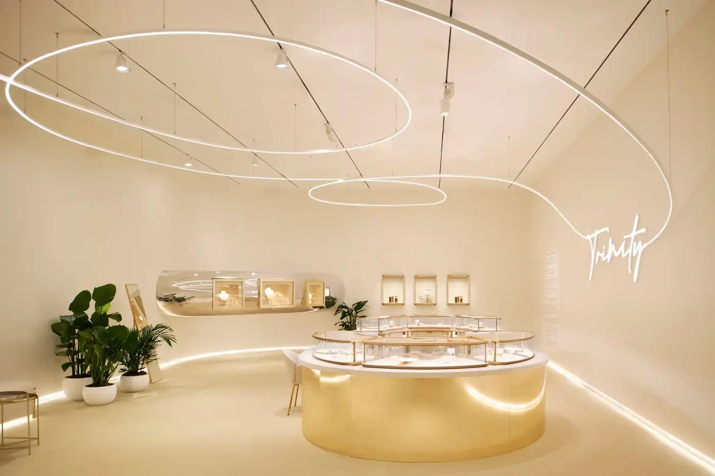 Gold lounge with sculpted light line