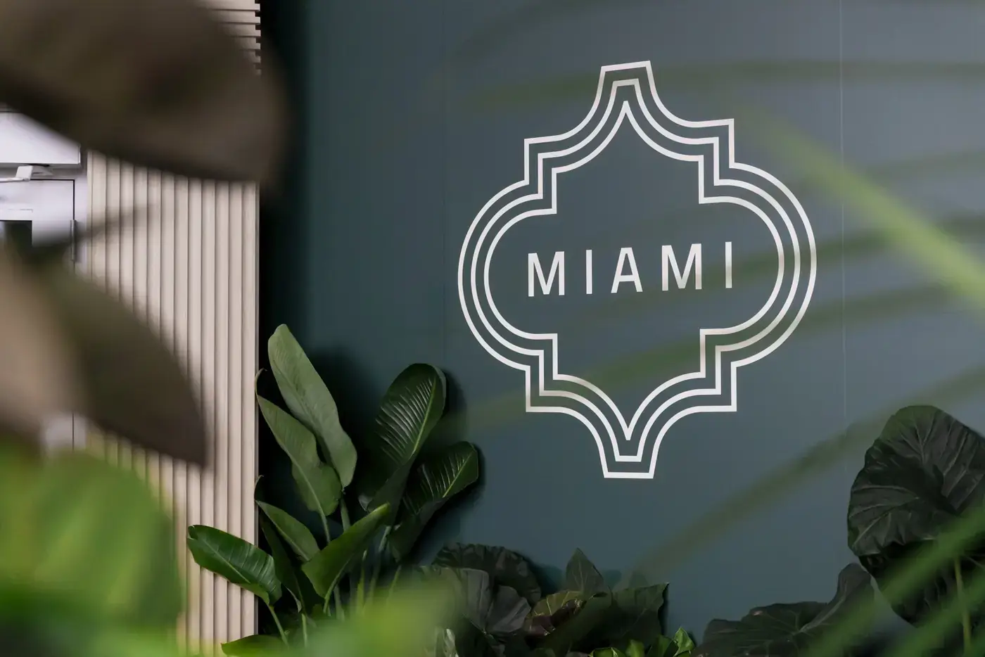 Miami wall graphic in forest green