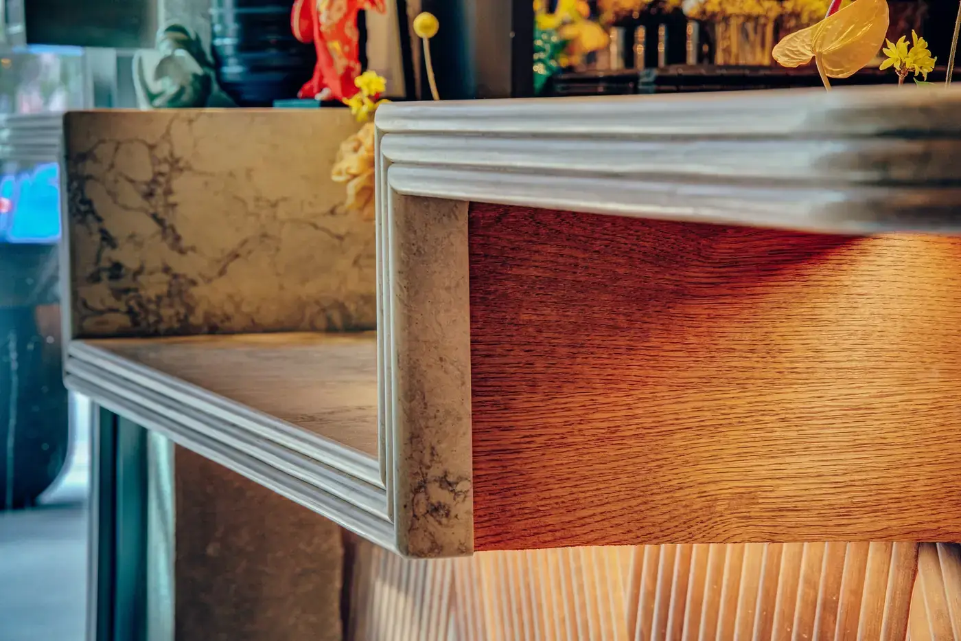 Marble and wood joinery detail