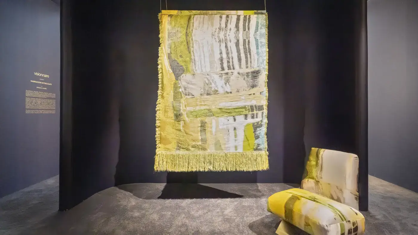 Dark booth with textile work